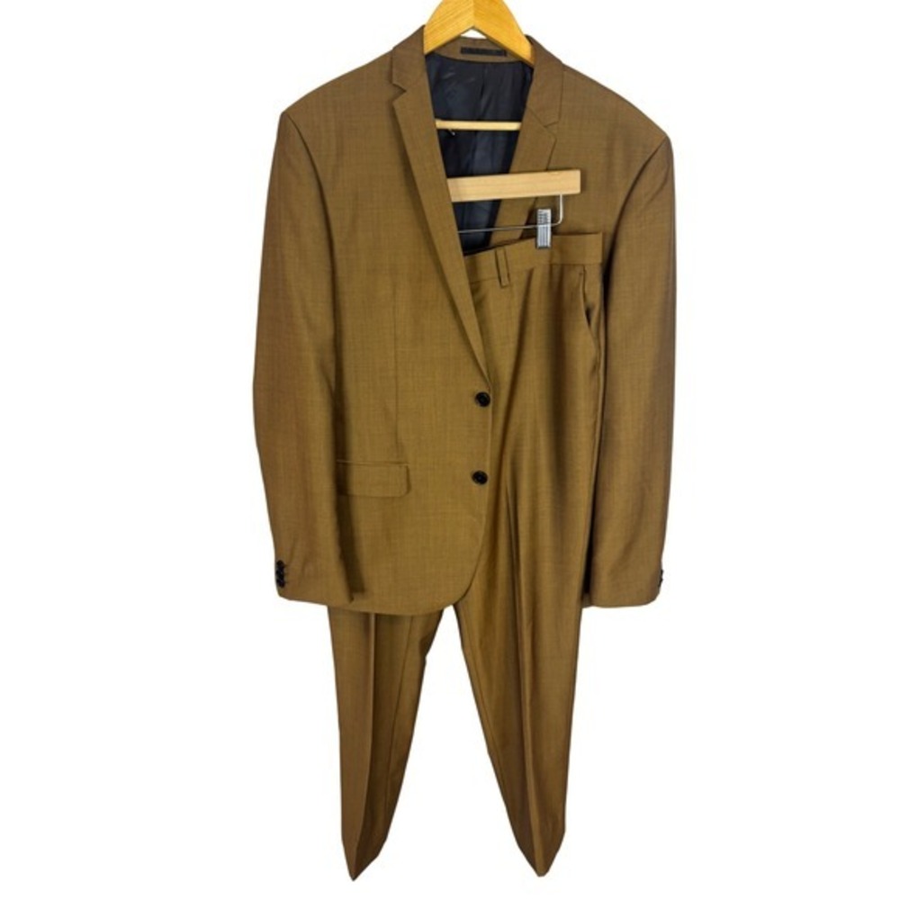 Le 31 Par Simons London Fit Suit Vitale Barberis Canonico Wool Mohair Brown 42R